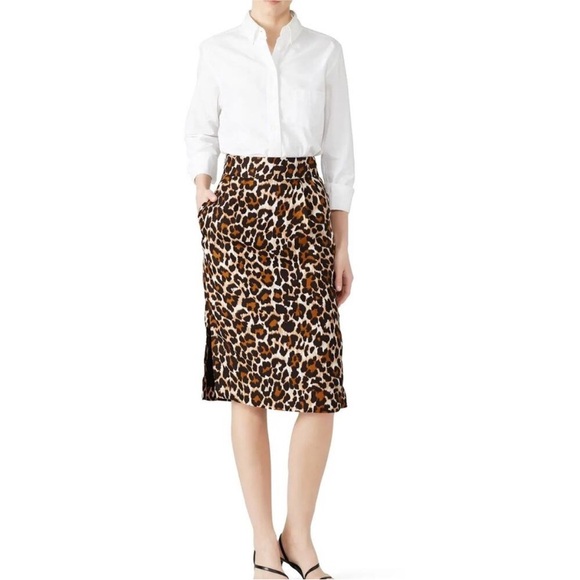 J. Crew Leopard Print Midi Skirt Linen Blend Size 10 - Picture 1 of 4
